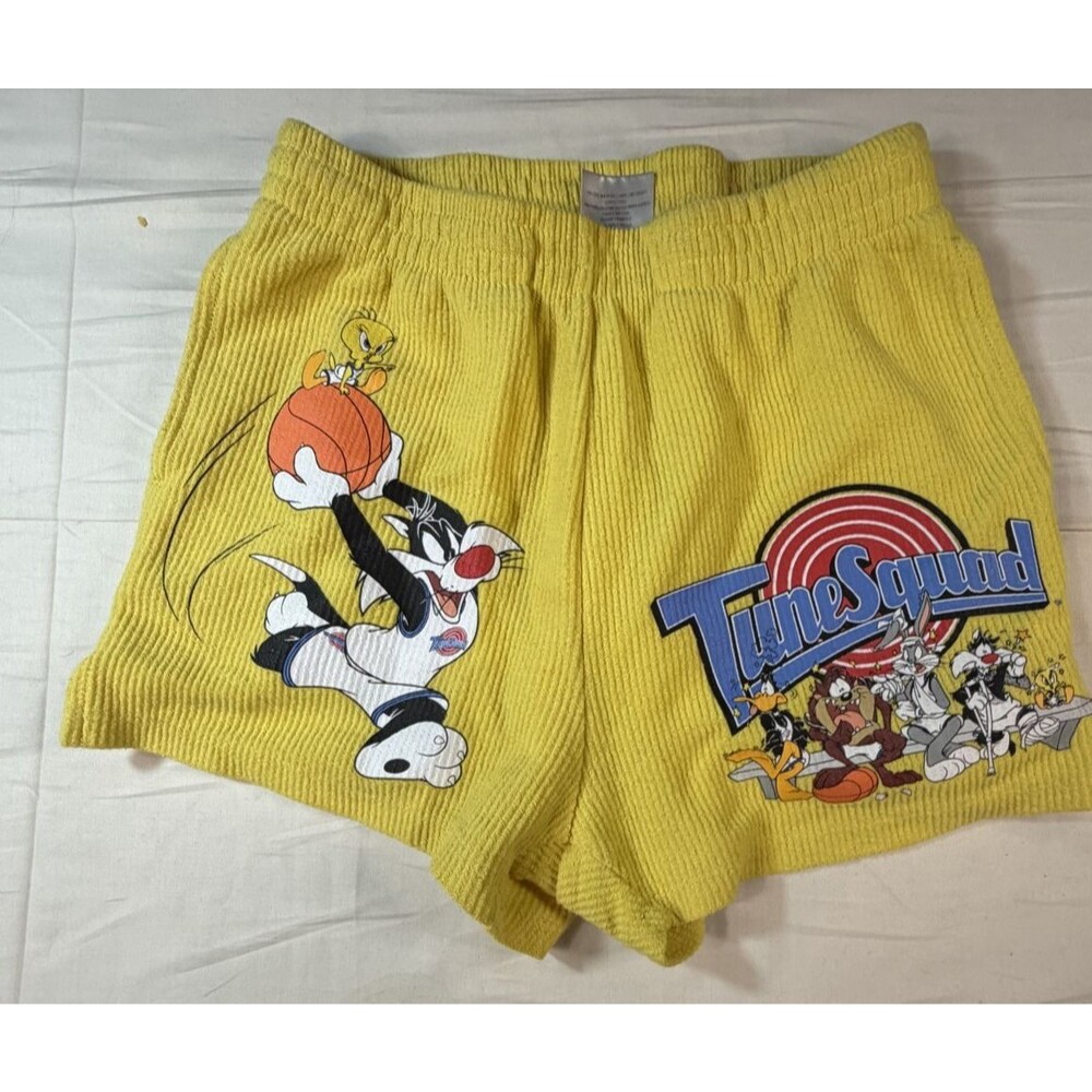 Space Jam Women's Size S Ribbed Knit High Waisted Shorts Looney Tunes Yellow